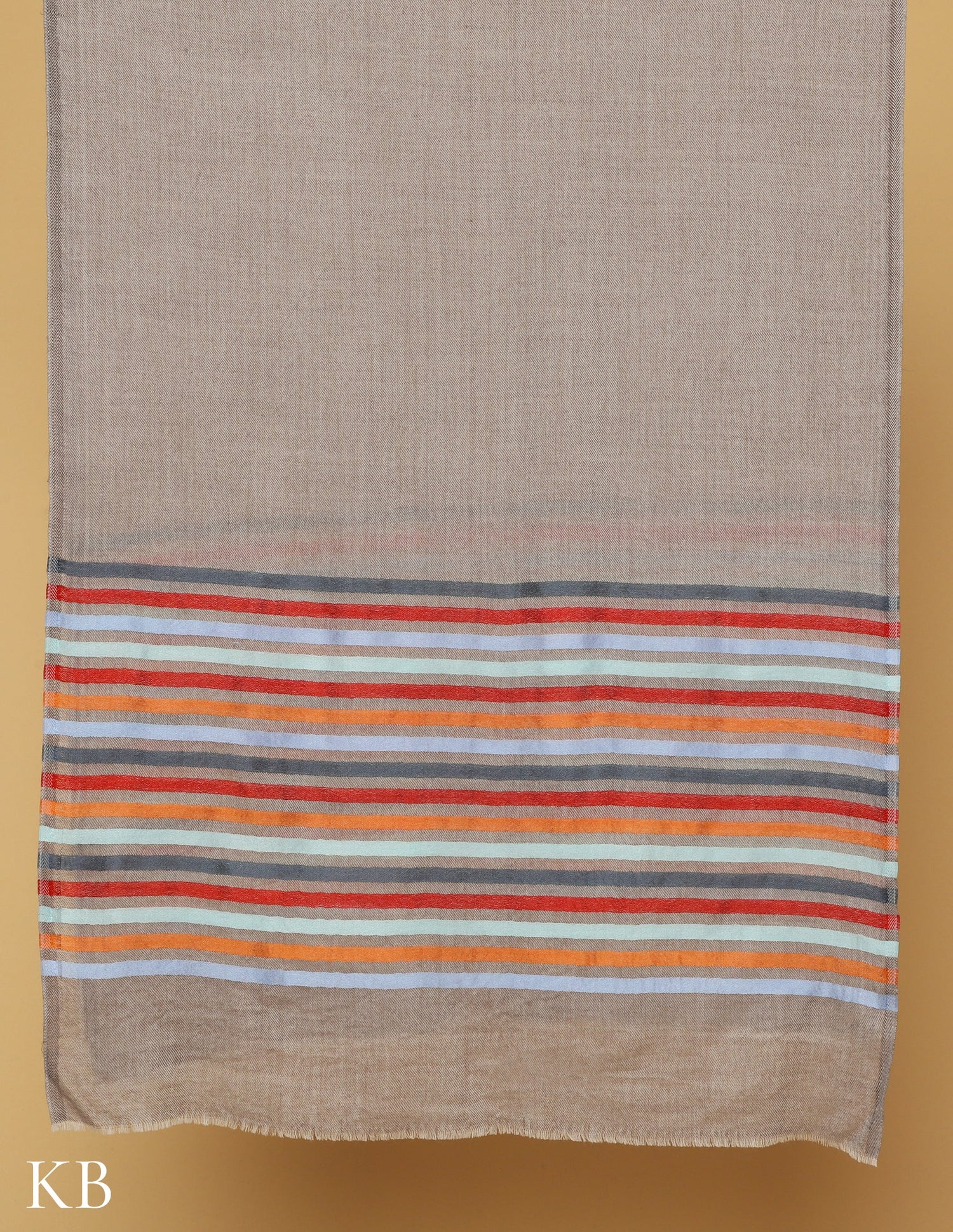 Pastel Grey Silk Multi Striped Stole - Kashmir Box