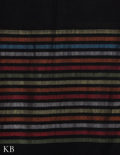 Black Silk Multi Striped  Stole - Kashmir Box