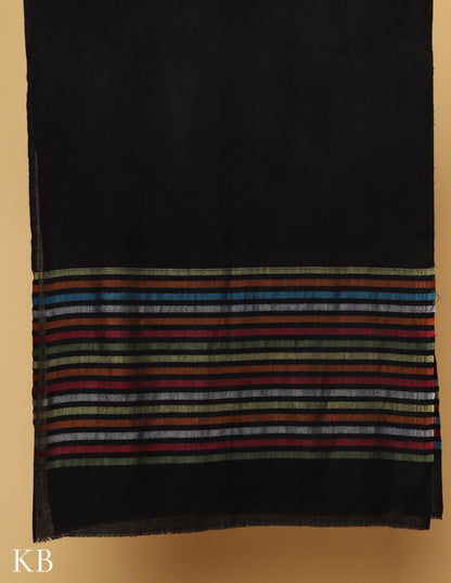 Black Silk Multi Striped  Stole - Kashmir Box