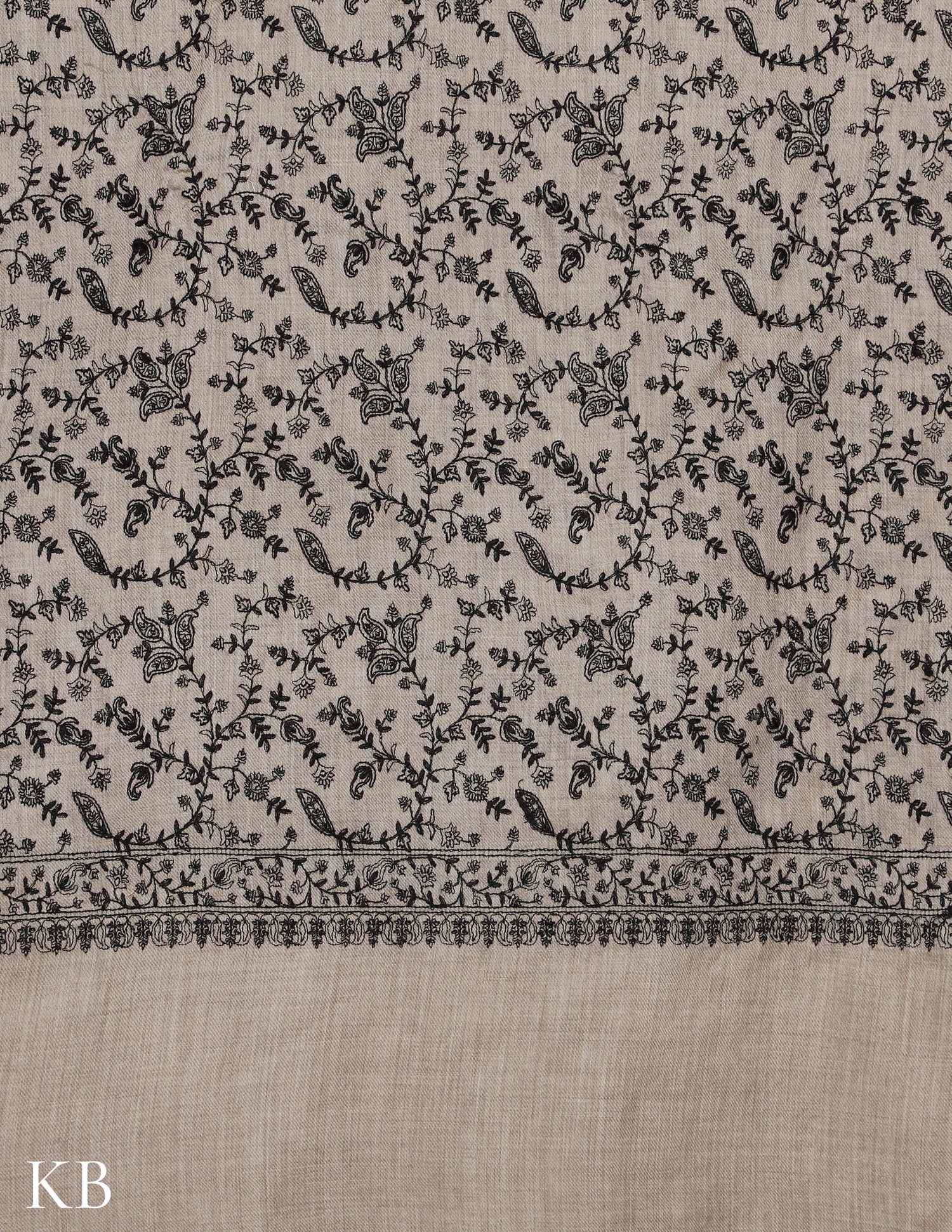 Rhino Grey Sozni Jali Embroidered Woolen Shawl - Kashmir Box