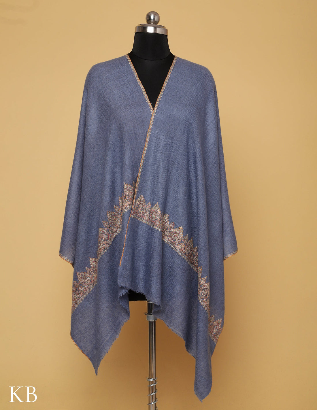 Mineral Gray Sozni Embroidered GI Pashmina Stole - Kashmir Box