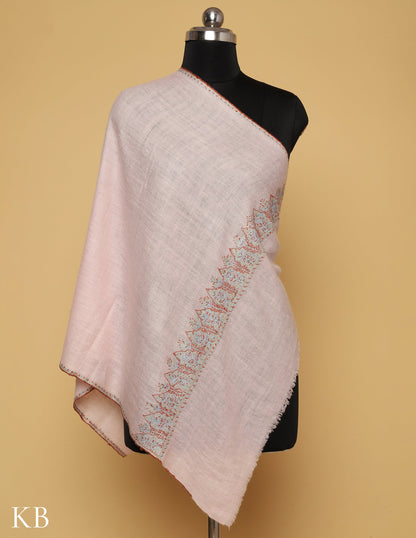 Pastel Pink Sozni Embroidered GI Pashimna Stole - Kashmir Box