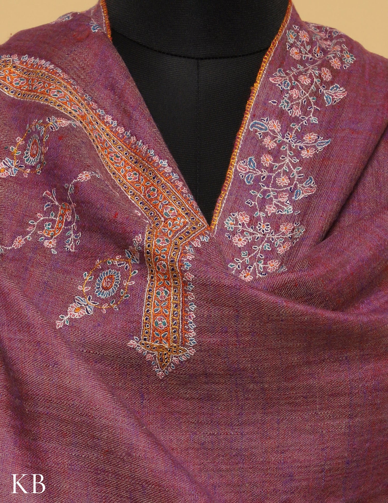 Turkish Rose Pink Sozni Embroidered Pure GI Pashmina Shawl - Kashmir Box