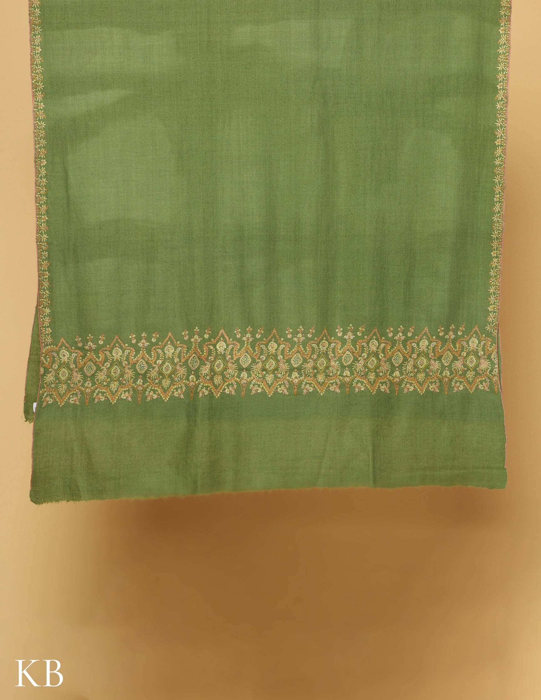 Mint Green Sozni Embroidered GI Pashmina Shawl - Kashmir Box