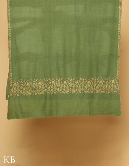 Mint Green Sozni Embroidered GI Pashmina Shawl - Kashmir Box