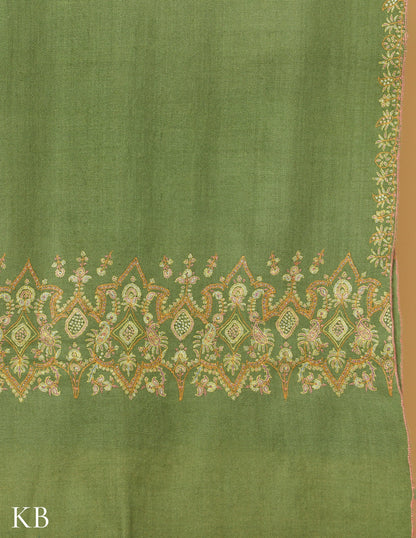 Mint Green Sozni Embroidered GI Pashmina Shawl - Kashmir Box