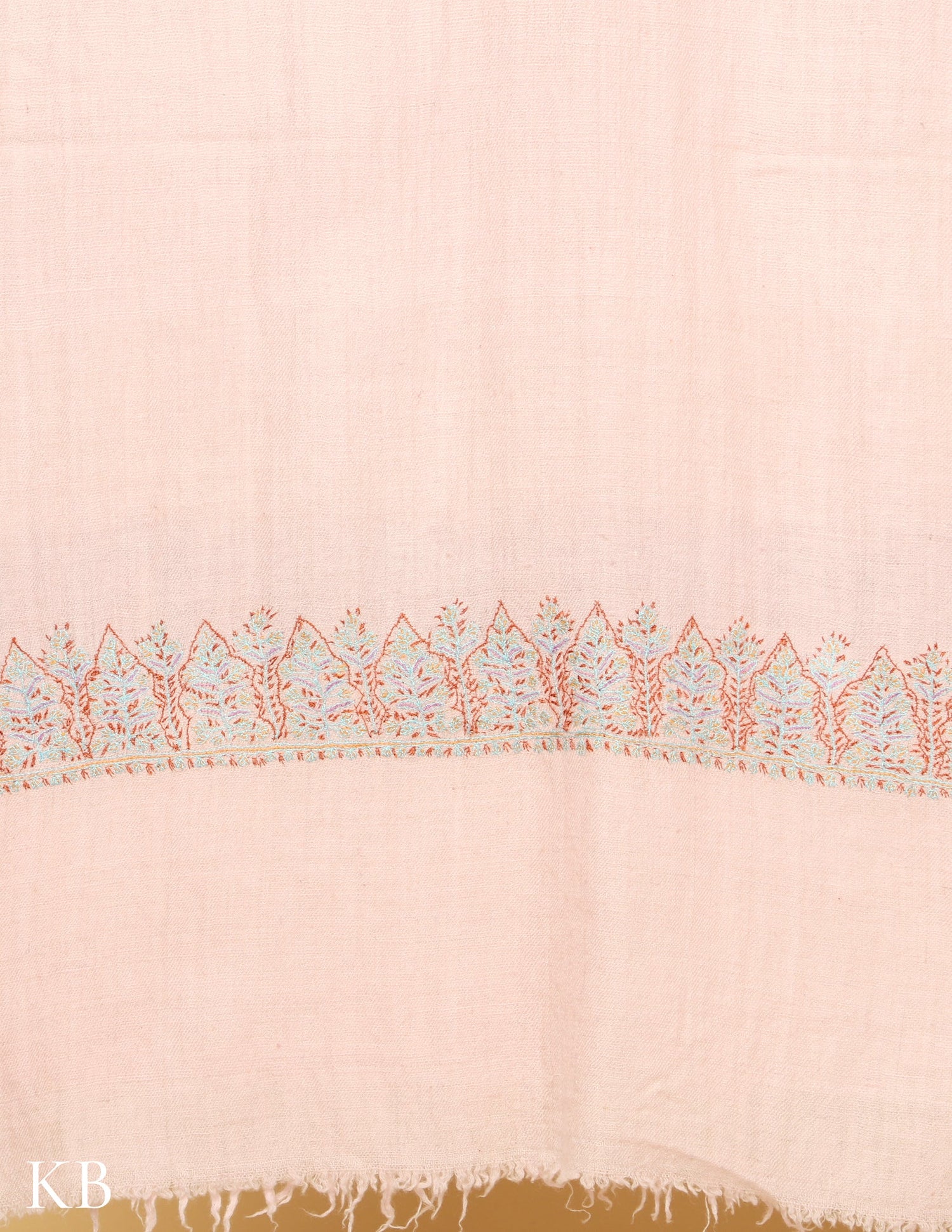 Pastel Pink Sozni Embroidered GI Pashimna Stole - Kashmir Box