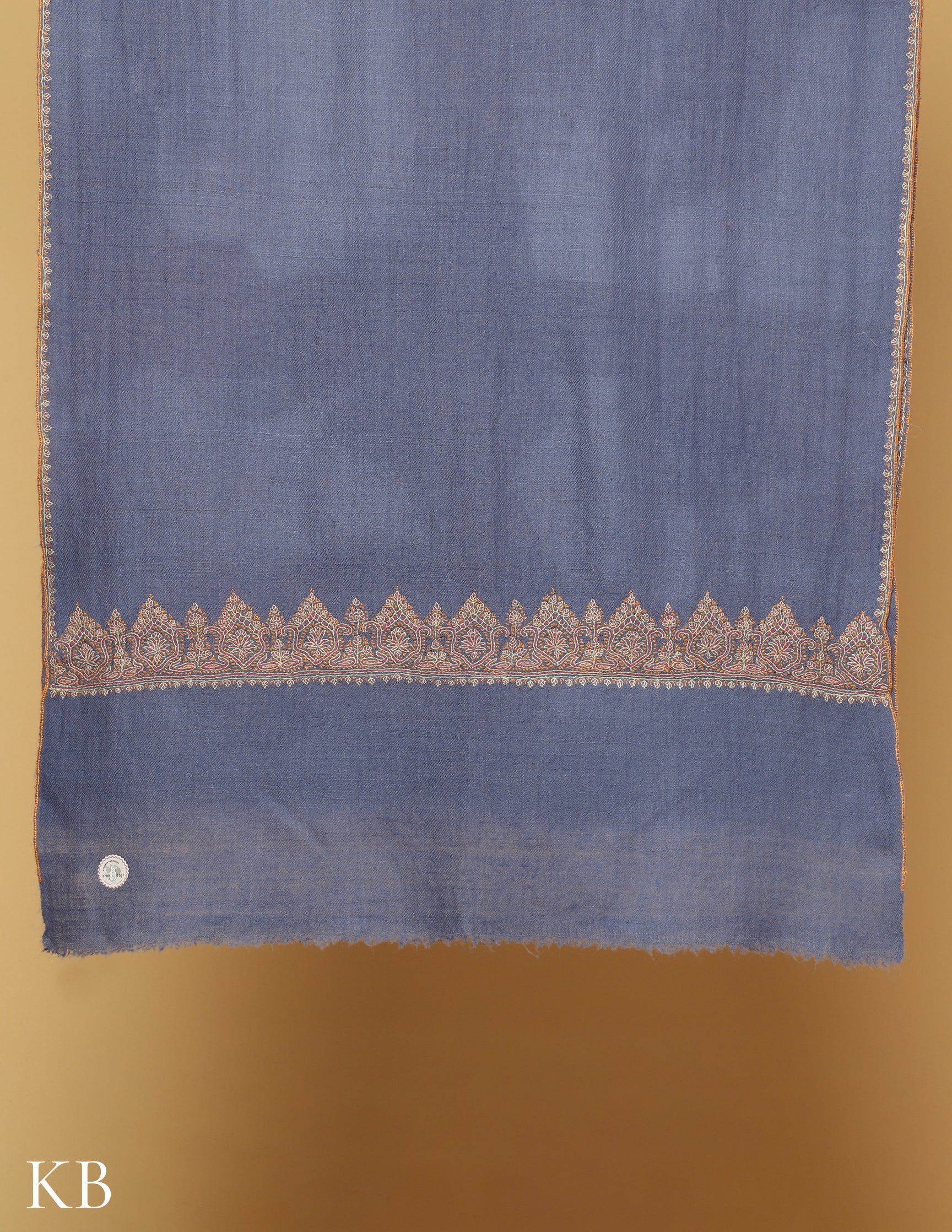 Mineral Gray Sozni Embroidered GI Pashmina Stole - Kashmir Box