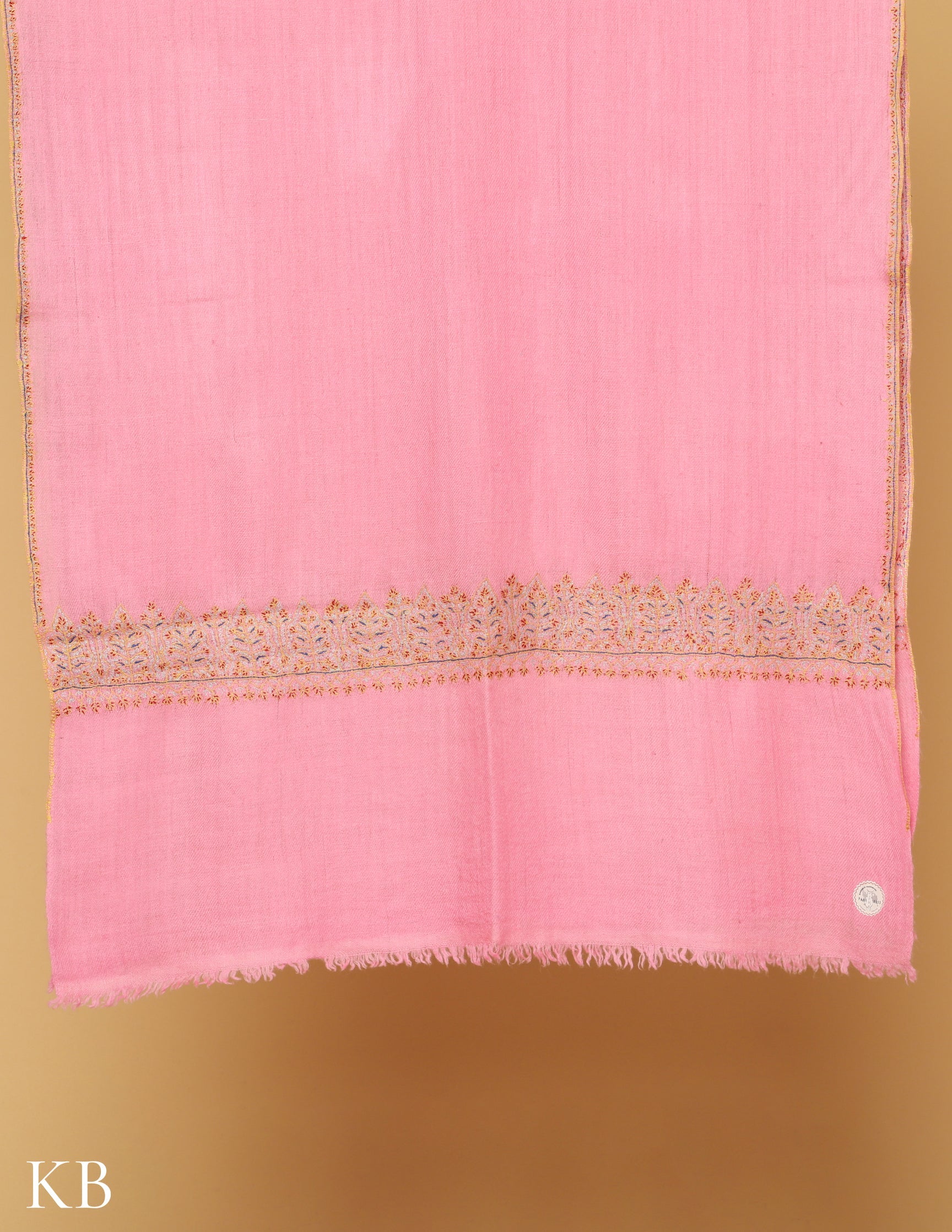 Cherry Blossom Pink Sozni Embroidered GI Pashmina Stole - Kashmir Box