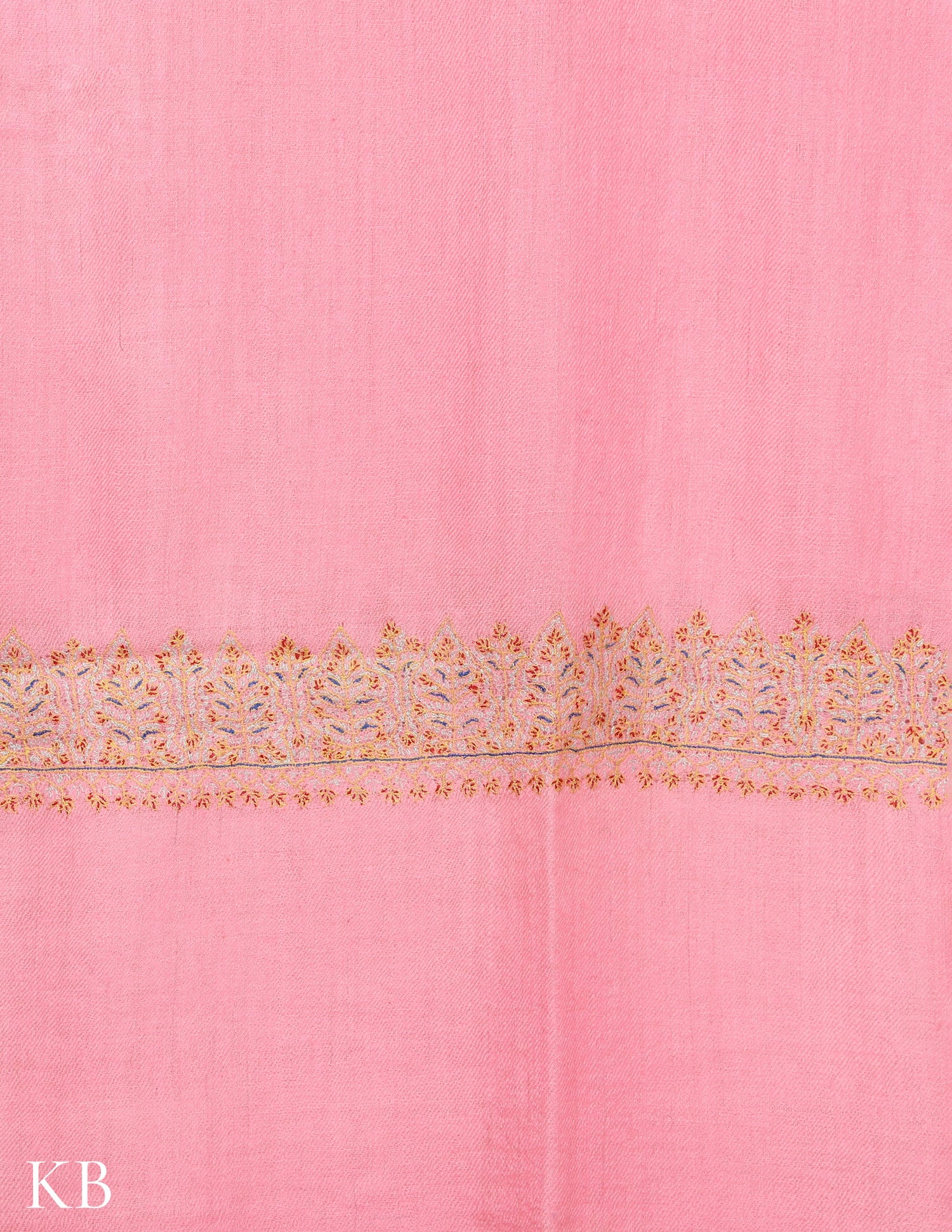 Cherry Blossom Pink Sozni Embroidered GI Pashmina Stole - Kashmir Box