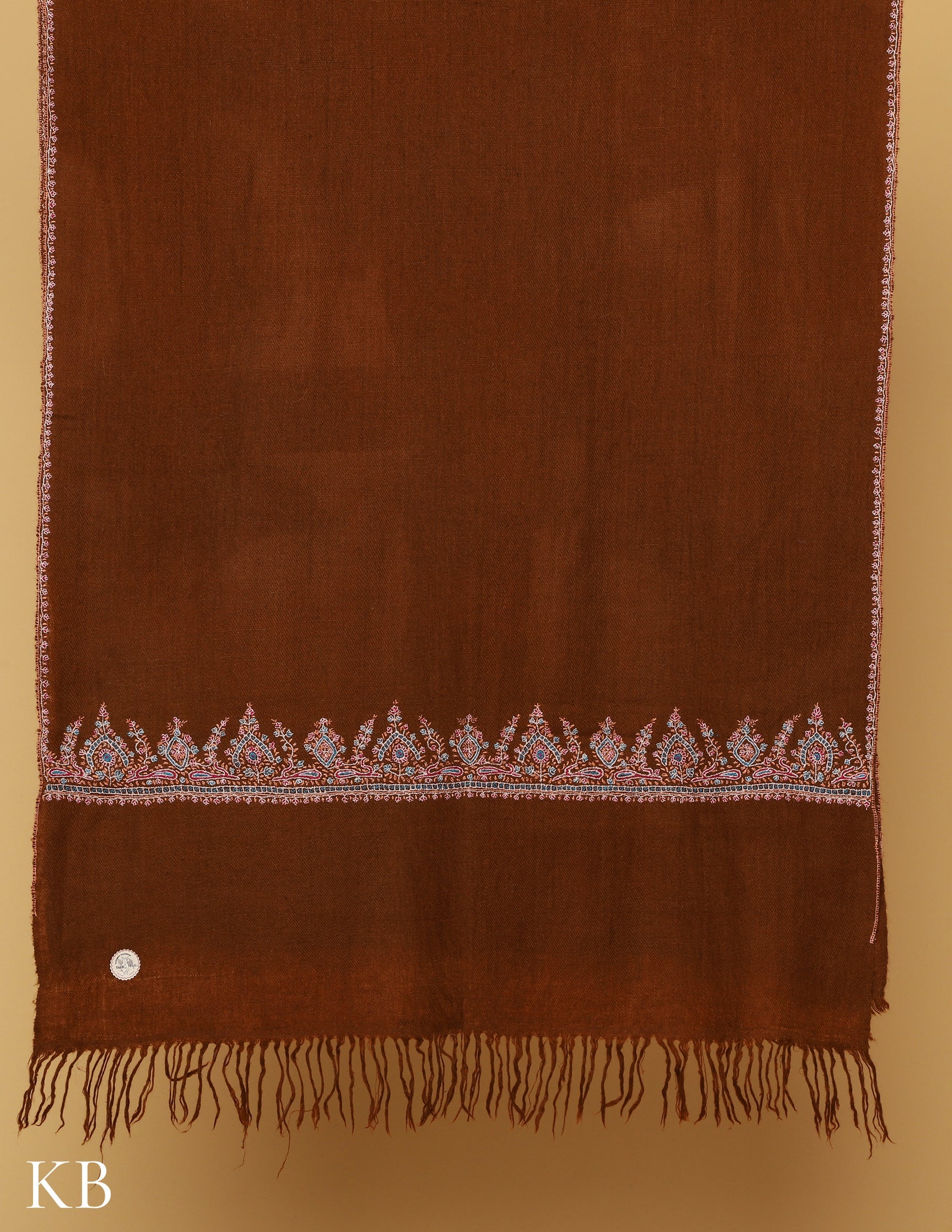 Downtown Brown Sozni Embroidered GI Pashmina Stole - Kashmir Box