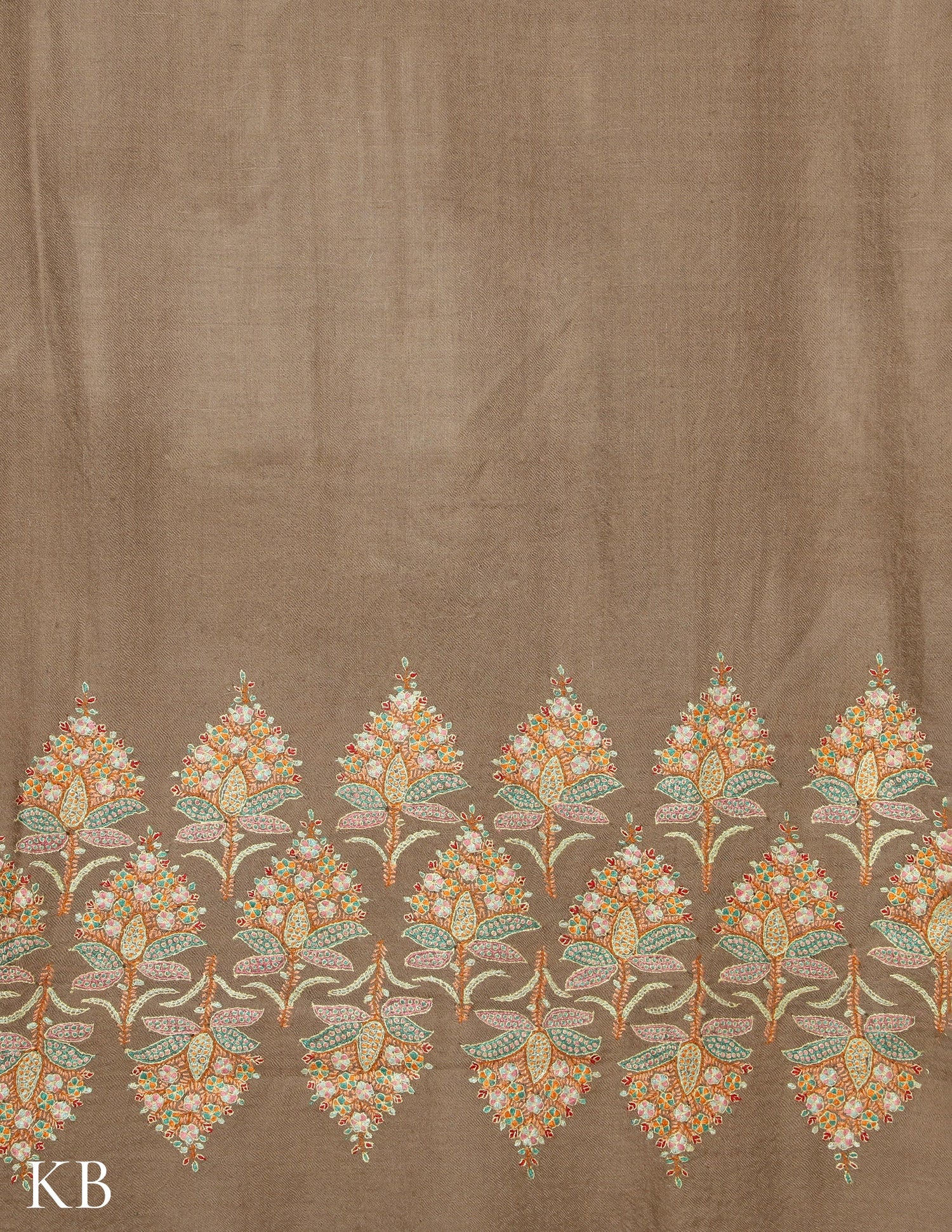 Dark Beige Sozni Embroidered Pashmina Shawl - Kashmir Box