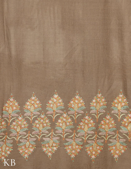 Dark Beige Sozni Embroidered Pashmina Shawl - Kashmir Box