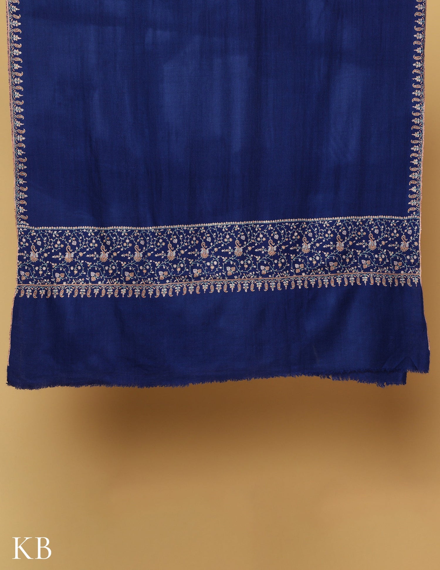 Delft Blue Sozni Embroidered GI Pashmina Shawl - Kashmir Box