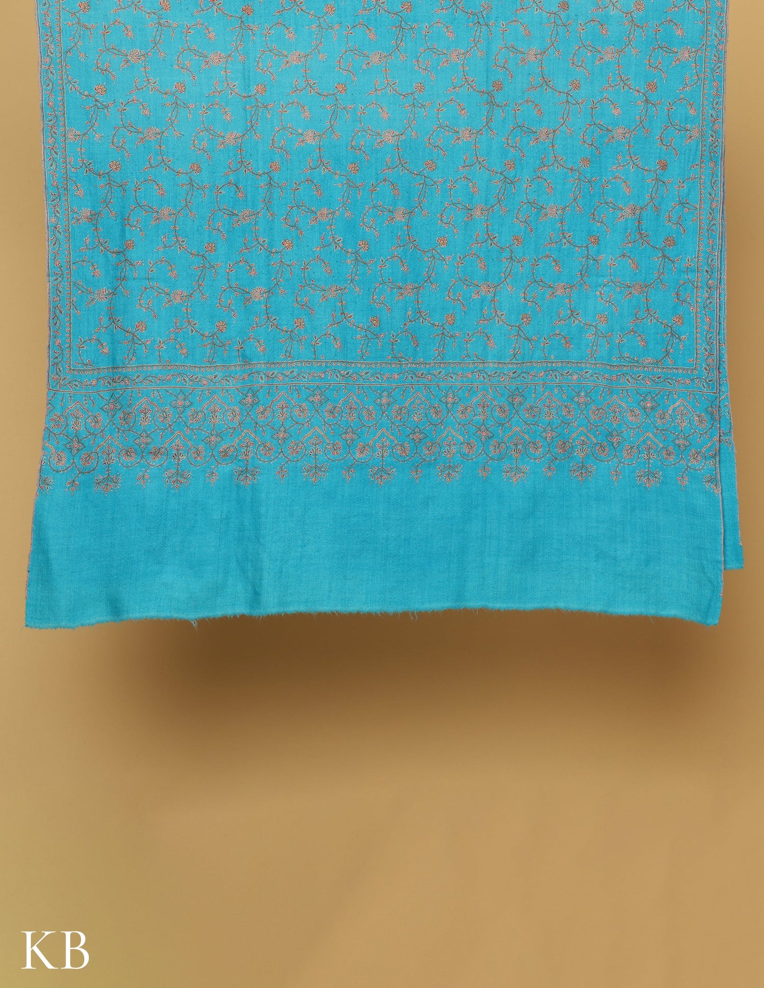 Sea Blue Sozni Embroidered GI Pashmina Shawl - Kashmir Box