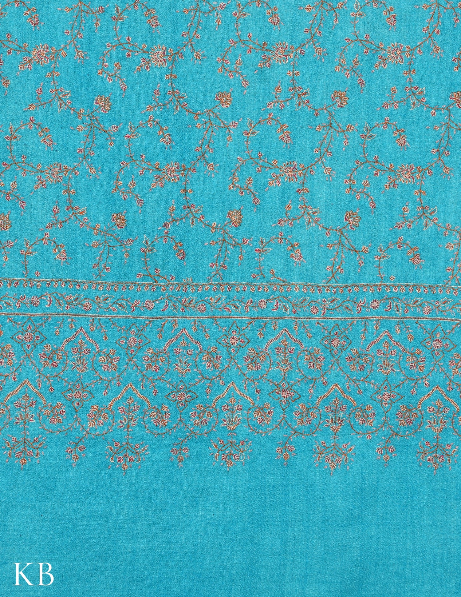 Sea Blue Sozni Embroidered GI Pashmina Shawl - Kashmir Box