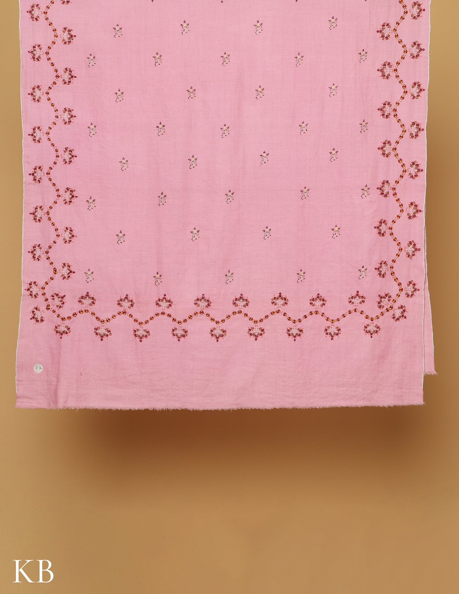 Baby Pink Sozni Embroidered GI Pashmina Shawl - Kashmir Box