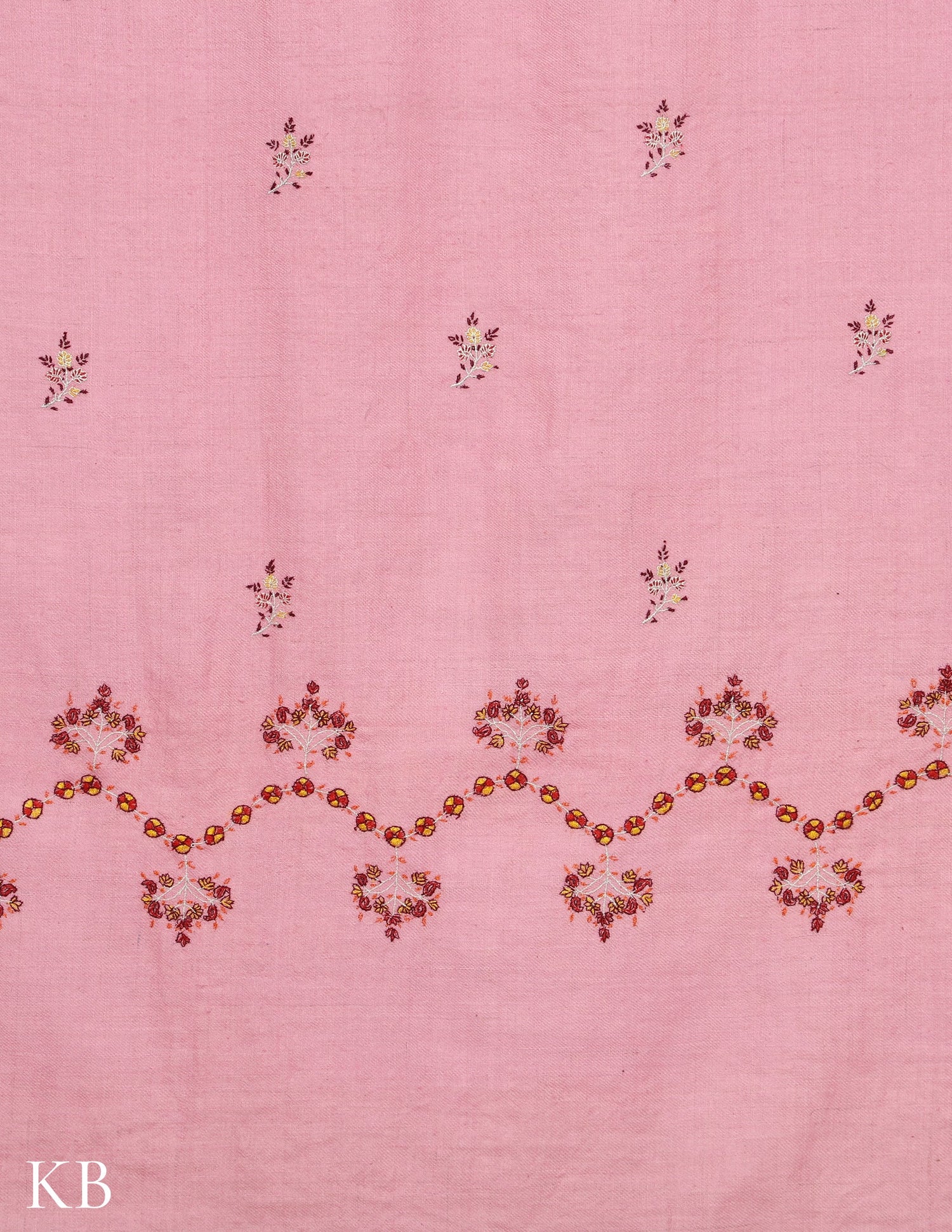 Baby Pink Sozni Embroidered GI Pashmina Shawl - Kashmir Box