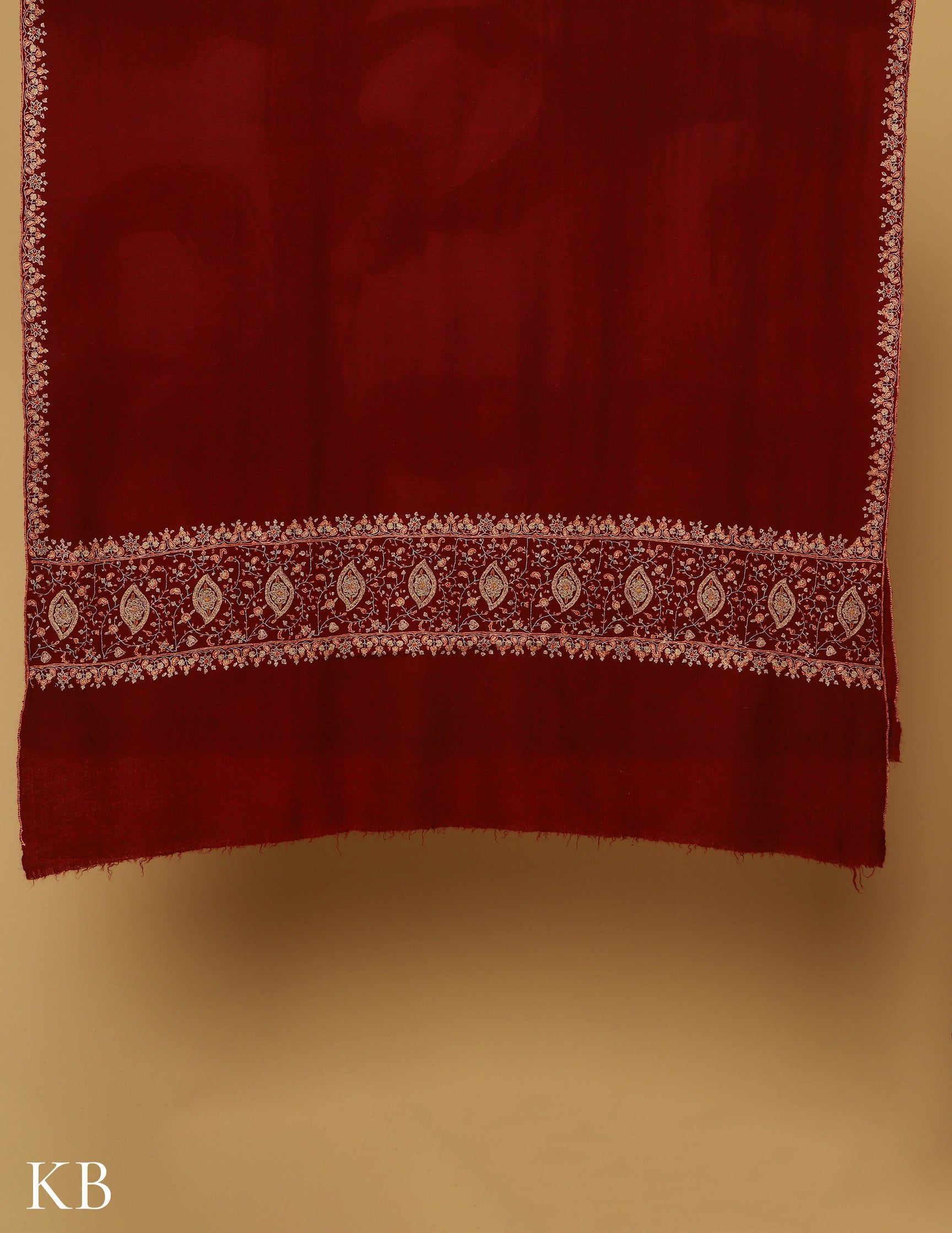 Deep Maroon Sozni Embroidered GI Pashmina Shawl - Kashmir Box