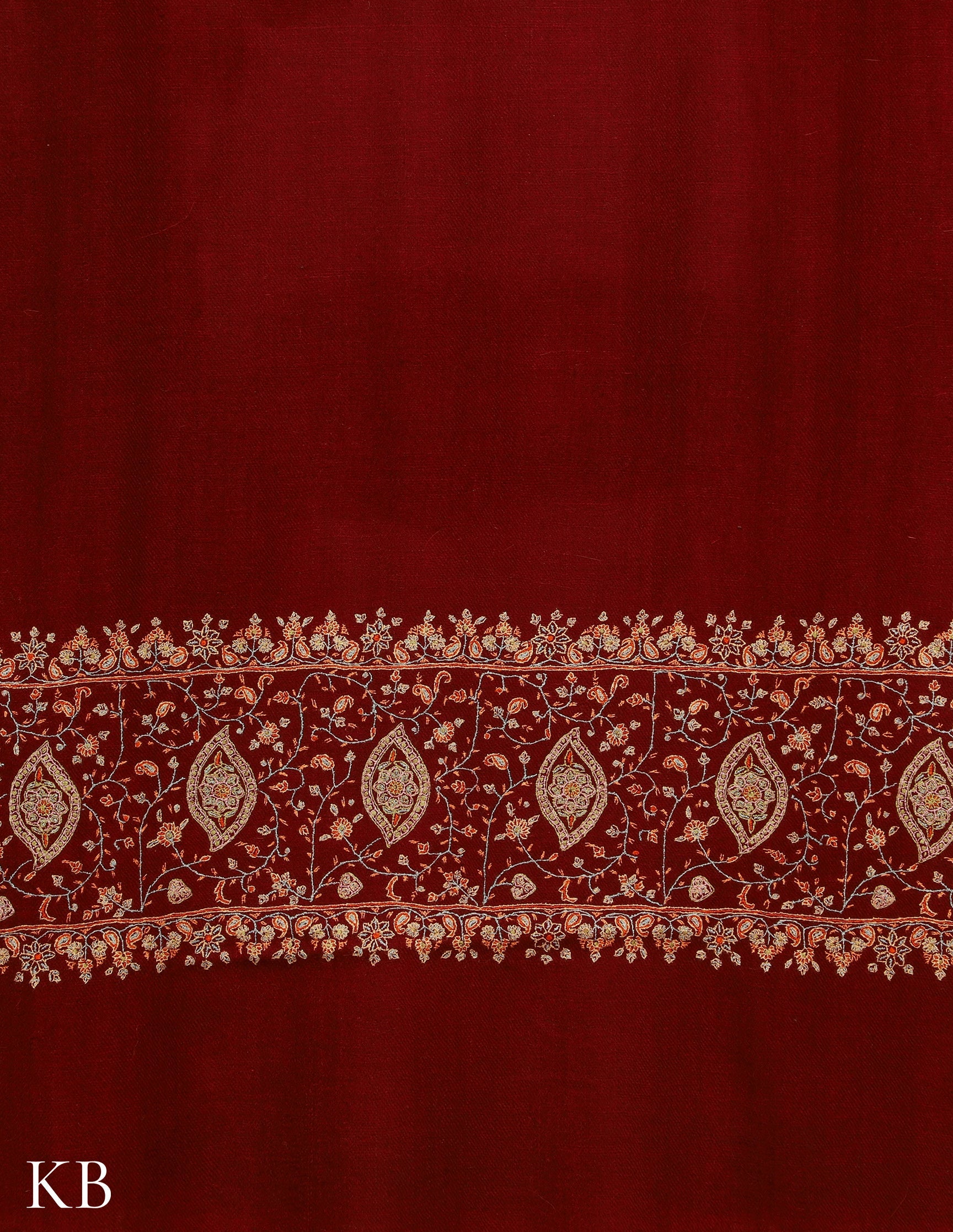 Deep Maroon Sozni Embroidered GI Pashmina Shawl - Kashmir Box