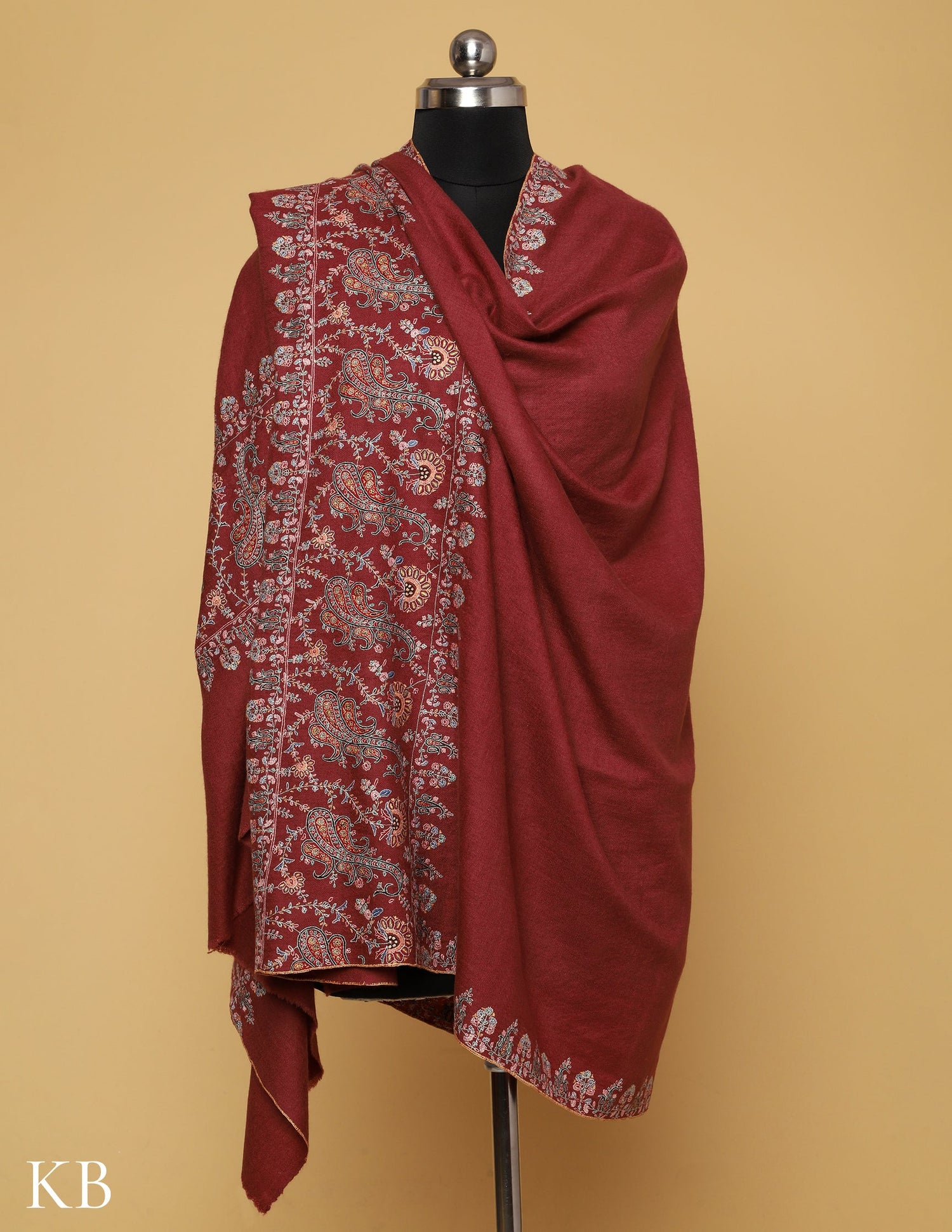 Rosewood Sozni Embroidered GI Pashmina Shawl - Kashmir Box