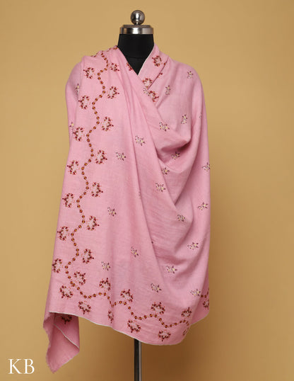 Baby Pink Sozni Embroidered GI Pashmina Shawl - Kashmir Box