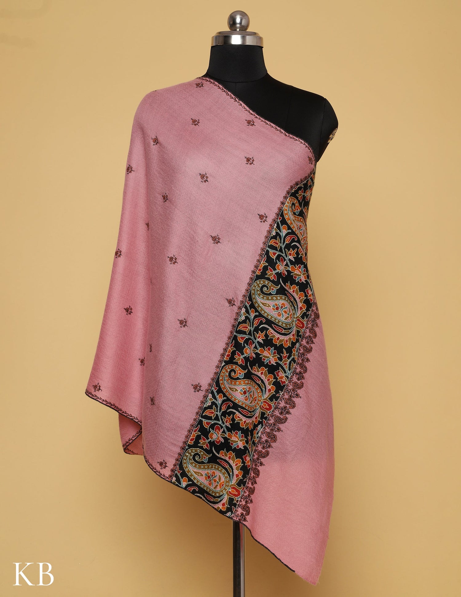 Chic Pink Sozni Embroidered Pure Pashmina Stole - Kashmir Box