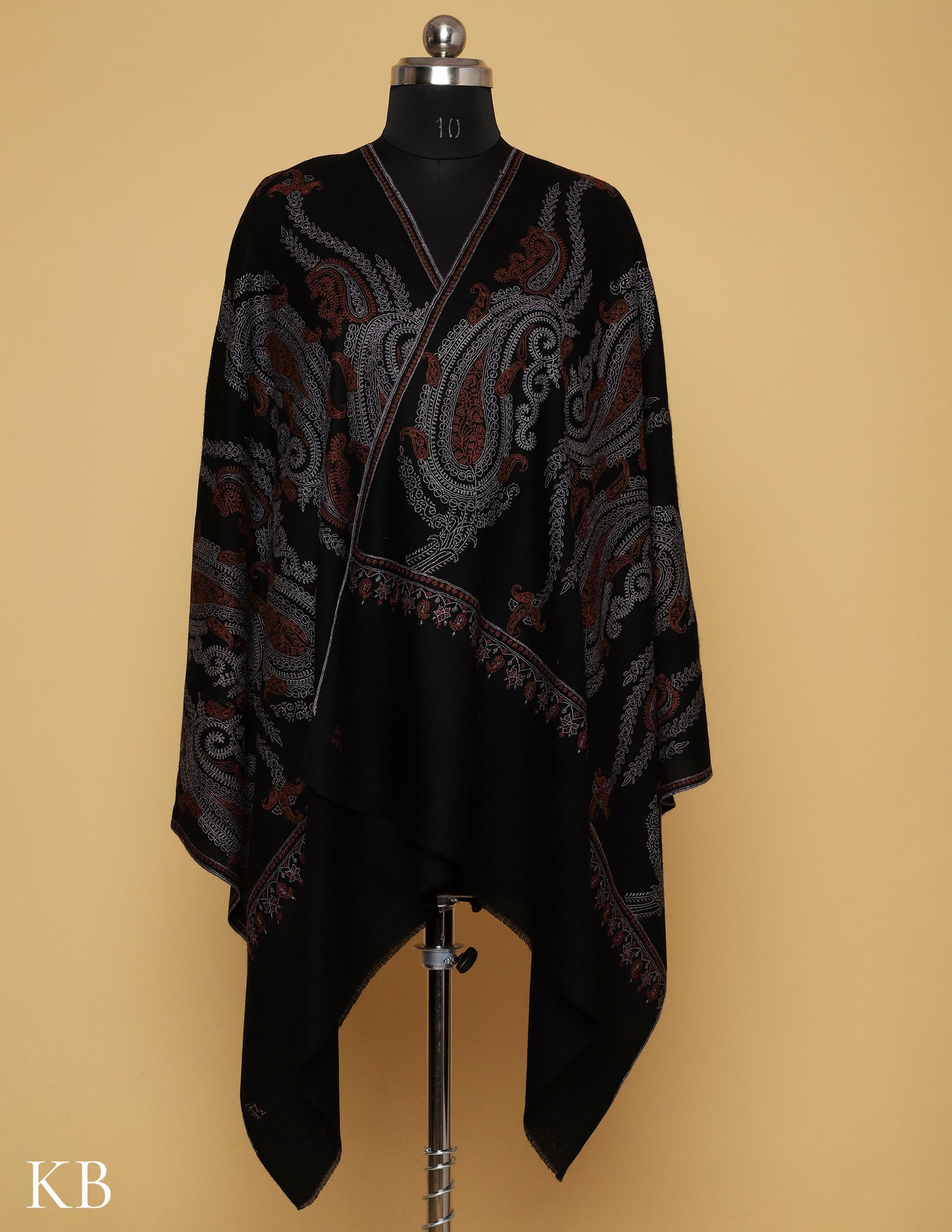 Jet Black Sozni Embroidered Pashmina Stole - Kashmir Box