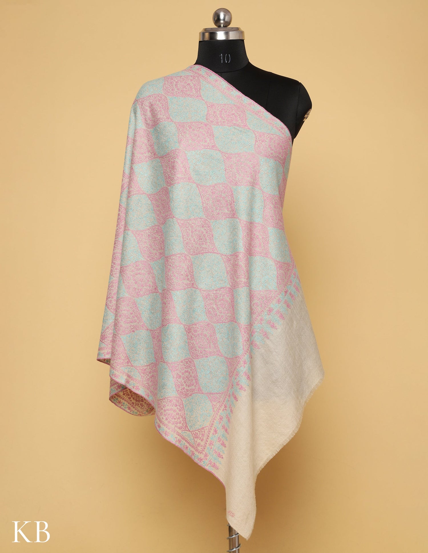 Cradle White Sozni Embroidered Pure Pashmina Stole - Kashmir Box