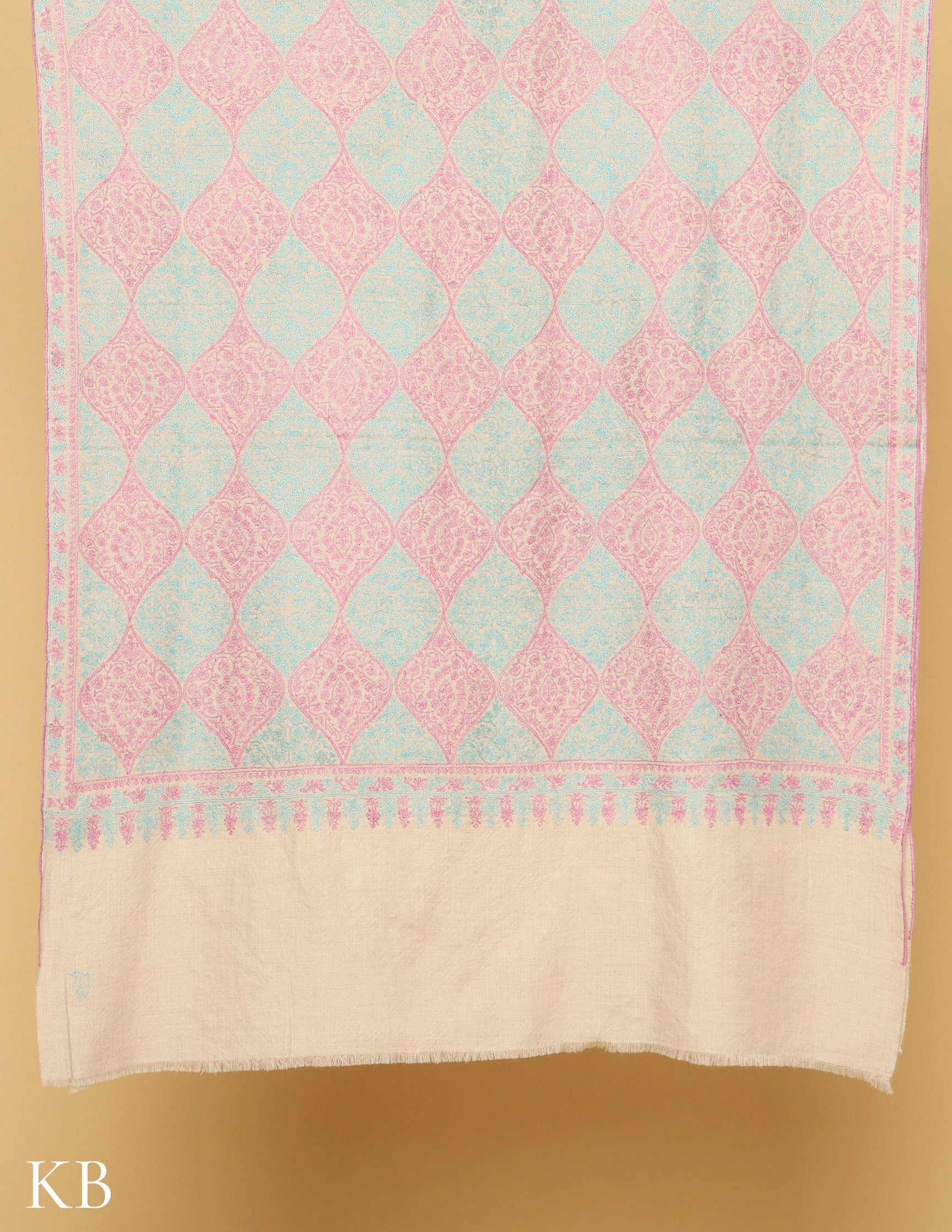 Cradle White Sozni Embroidered Pure Pashmina Stole - Kashmir Box