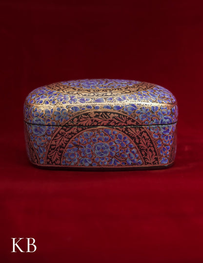 Kashmiri Papier Mâché Rectangular Curved Box (Blue) | Artisan-Made | Handcrafted Heritage