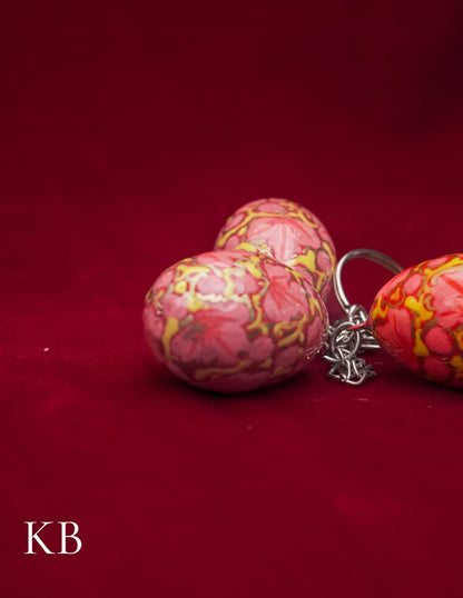 Kashmiri Papier Mâché Key Chain Set (3 pcs) – Hand-Painted Pink Floral | Artisan-Made | Handcrafted Heritage