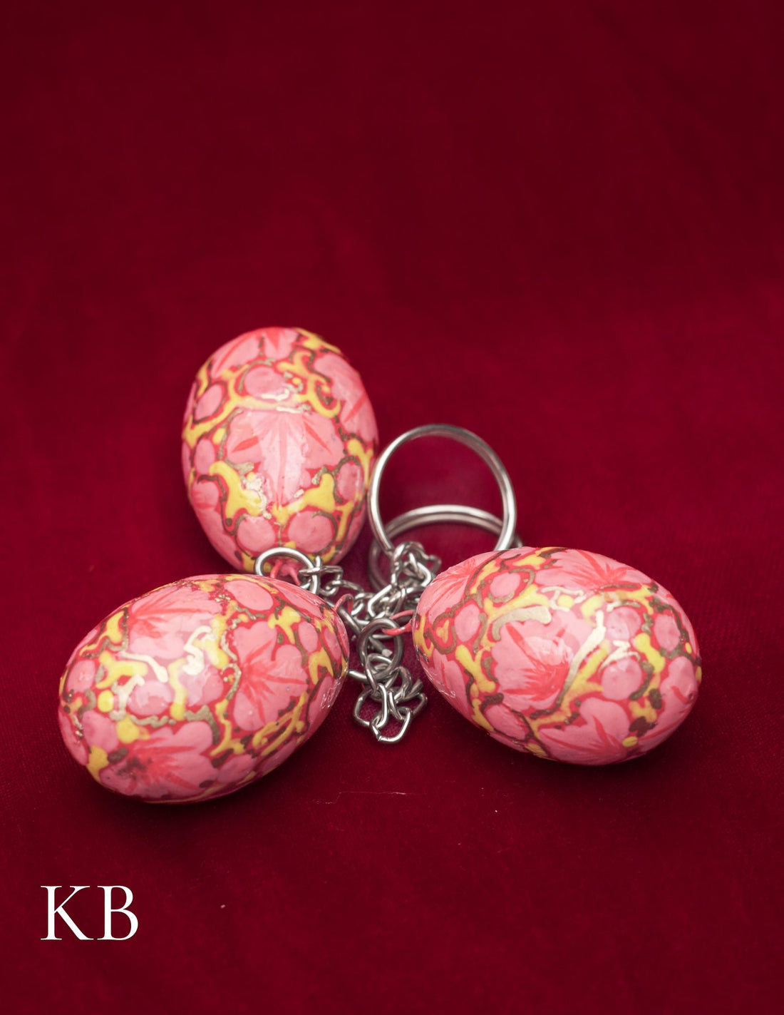 Kashmiri Papier Mâché Key Chain Set (3 pcs) – Hand-Painted Pink Floral | Artisan-Made | Handcrafted Heritage