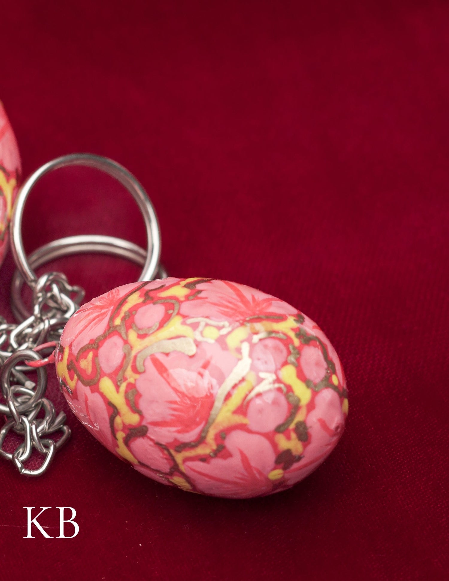 Kashmiri Papier Mâché Key Chain Set (3 pcs) – Hand-Painted Pink Floral | Artisan-Made | Handcrafted Heritage
