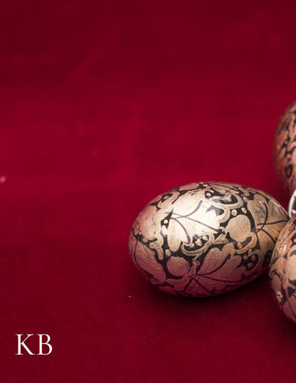 Kashmiri Papier Mâché Key Chain Set (3 pcs) – Hand-Painted Golden Floral | Artisan-Made | Handcrafted Heritage
