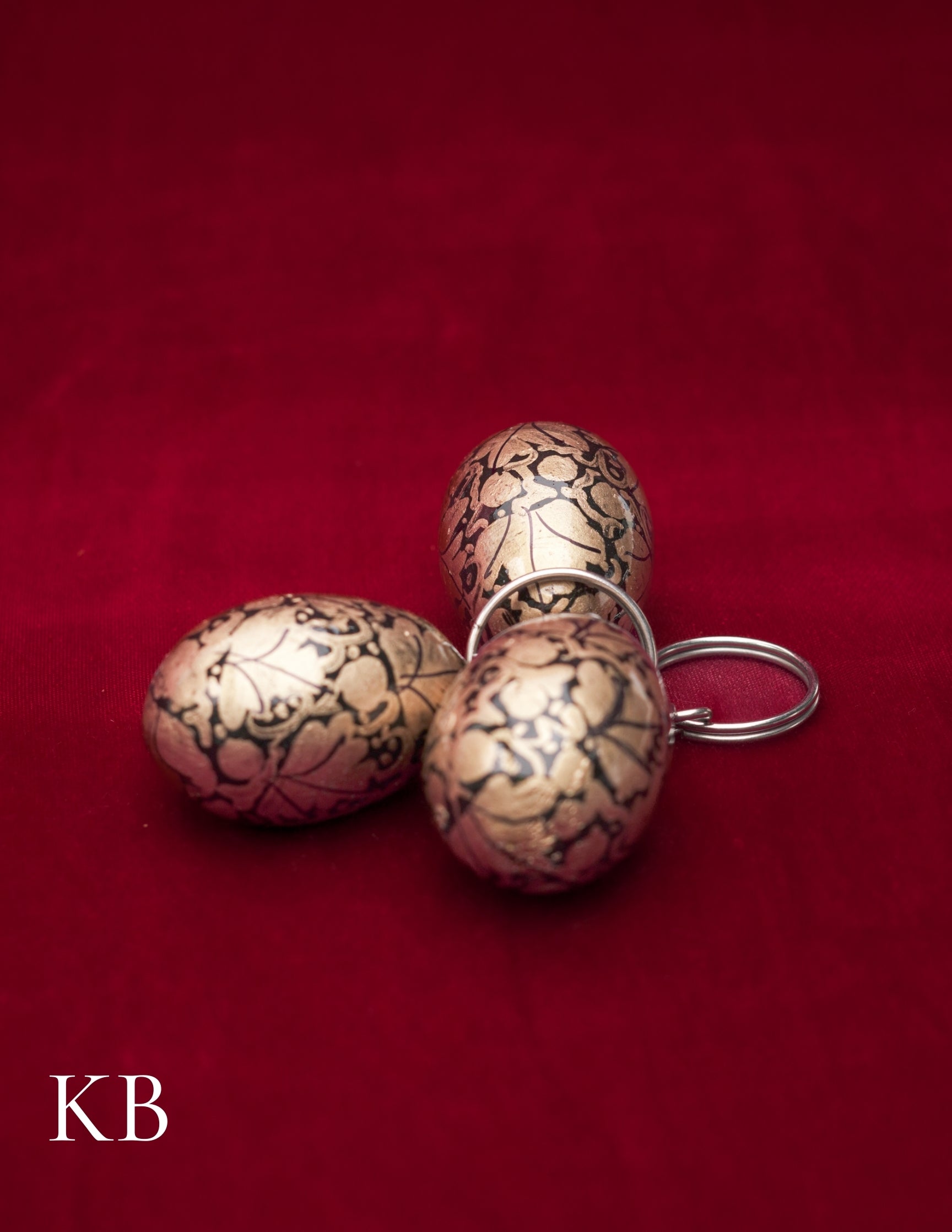 Kashmiri Papier Mâché Key Chain Set (3 pcs) – Hand-Painted Golden Floral | Artisan-Made | Handcrafted Heritage