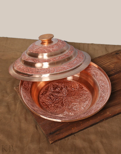 Vine Designed Copper Plate And Lid Set - KashmirBox.com