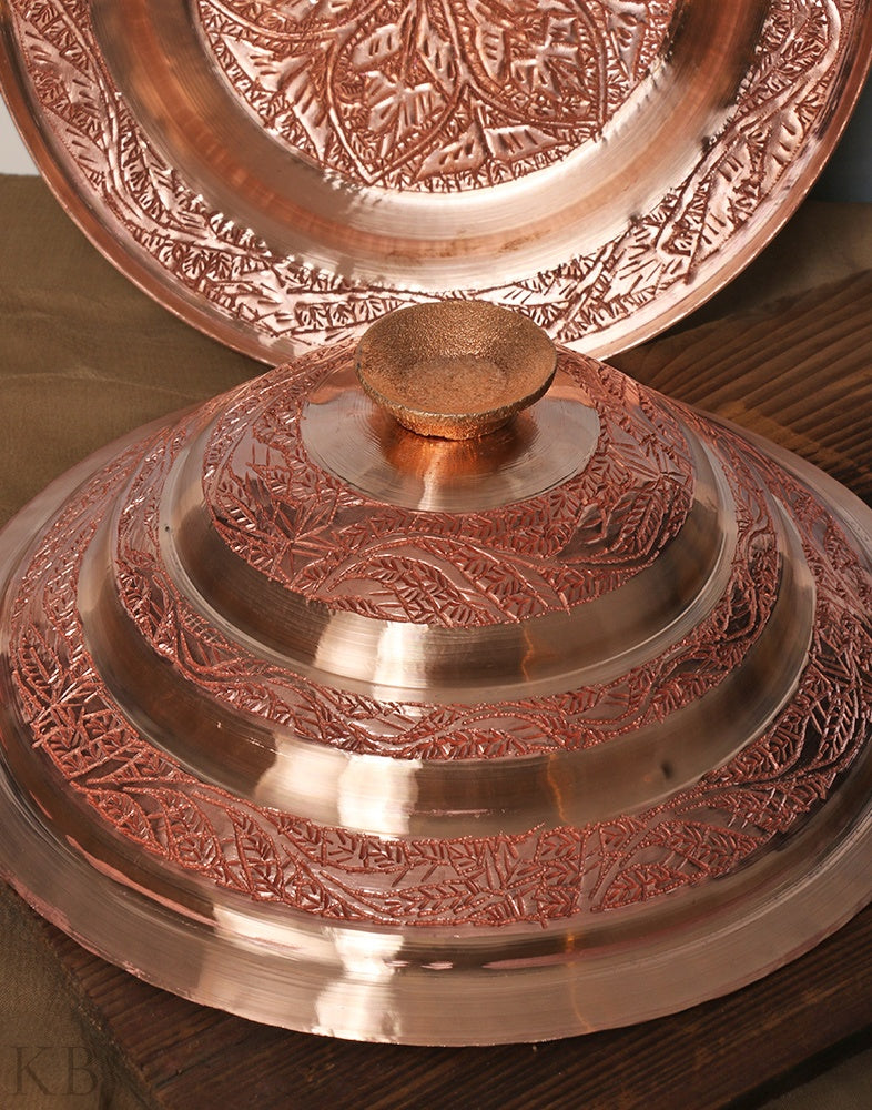 Vine Designed Copper Plate And Lid Set - KashmirBox.com