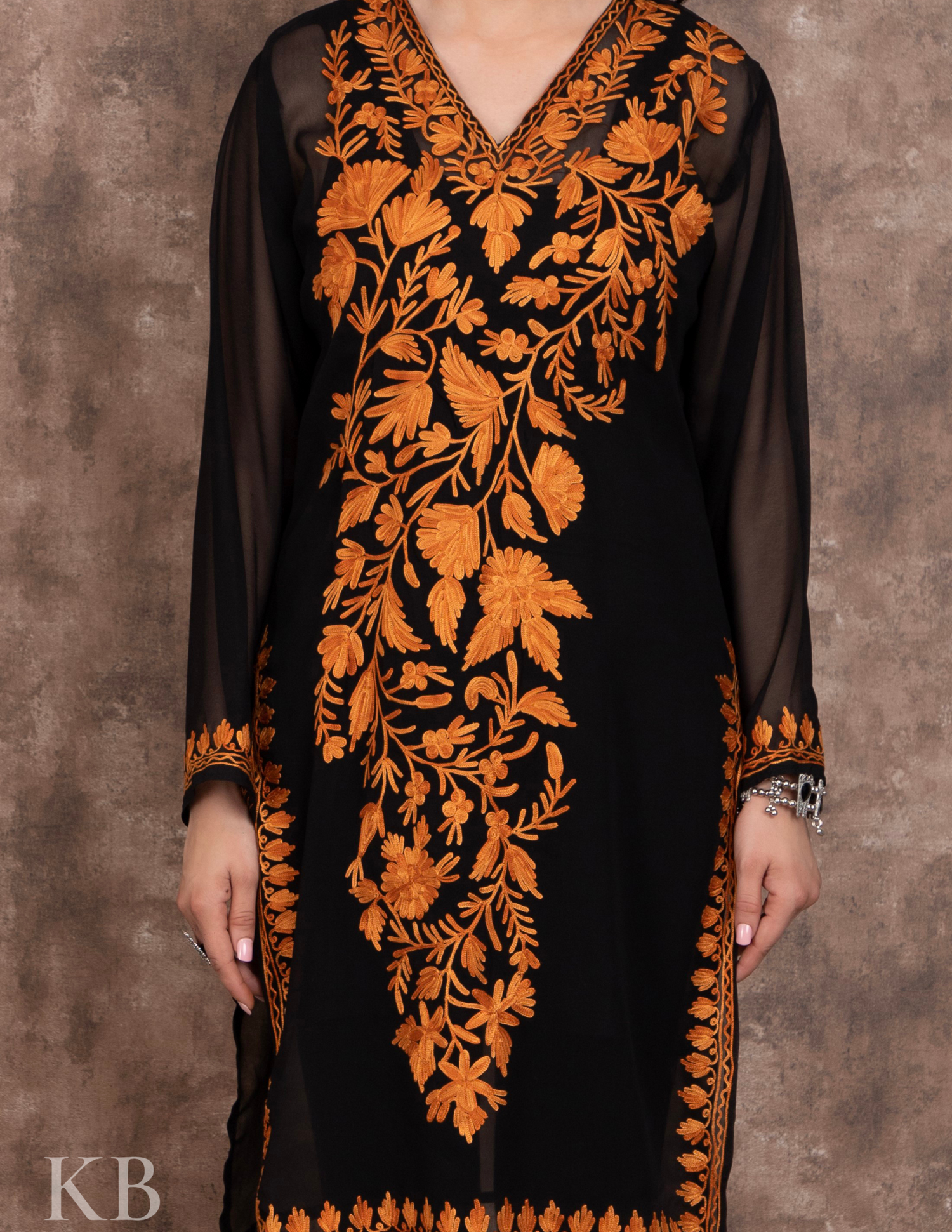 Black Aari Embroidered Georgette Kurti