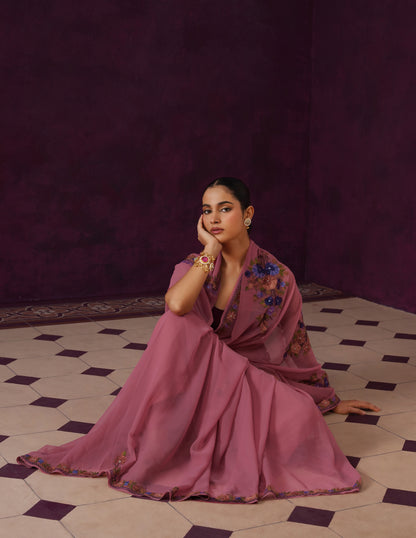 Kashmiri Aari Embroidered Georgette Saree – Dusky Purple