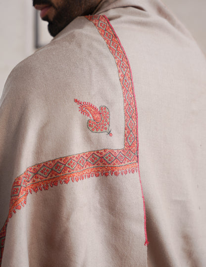 Haashidar Pashmina Shawl – Natural (Multicolour Sozni)