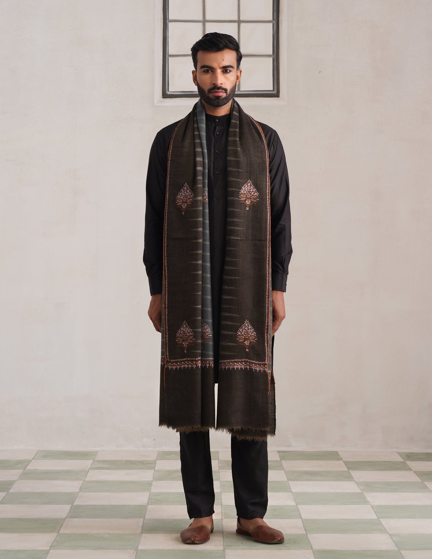 Bootidar Ikkat Design Sozni Pashmina Shawl – Multicolour