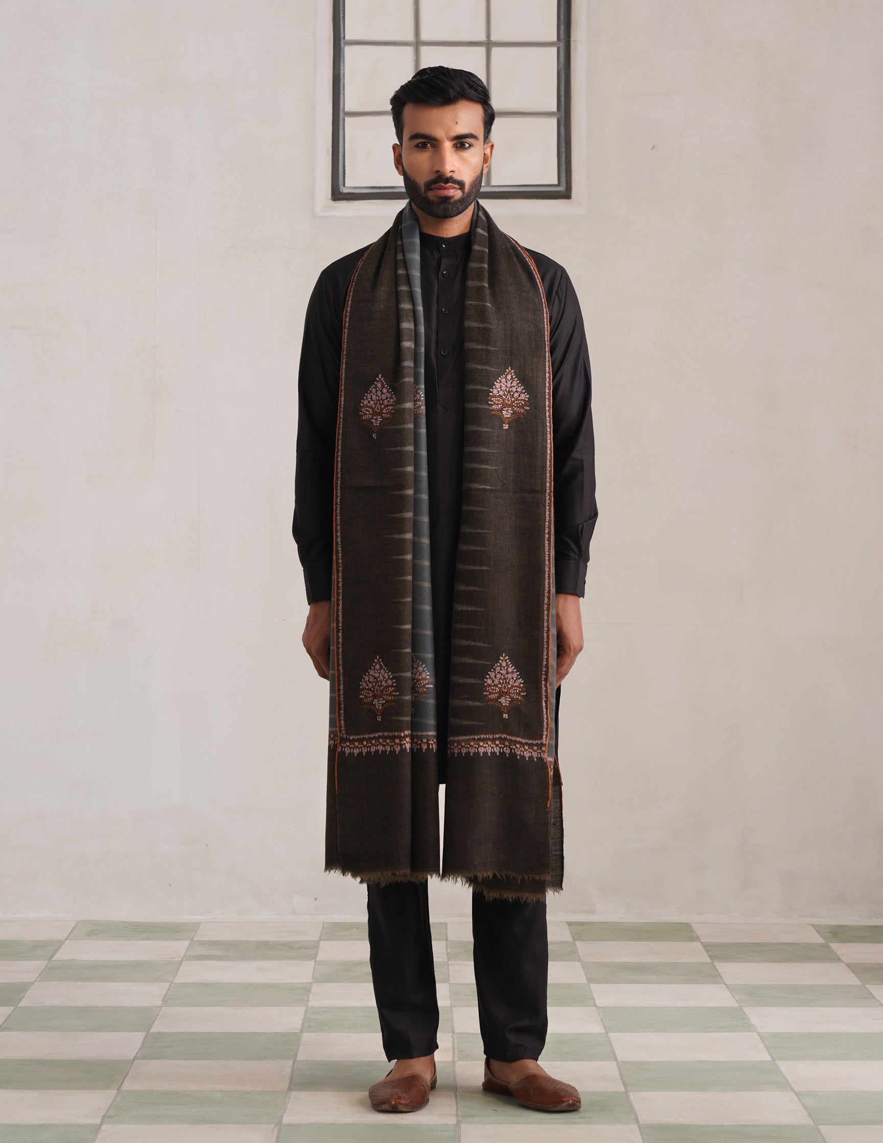 Bootidar Ikkat Design Sozni Pashmina Shawl – Multicolour