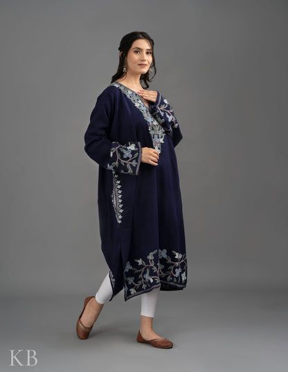 V-Neck Aari Embroidered Cashmilon Phiran - Kashmir Box