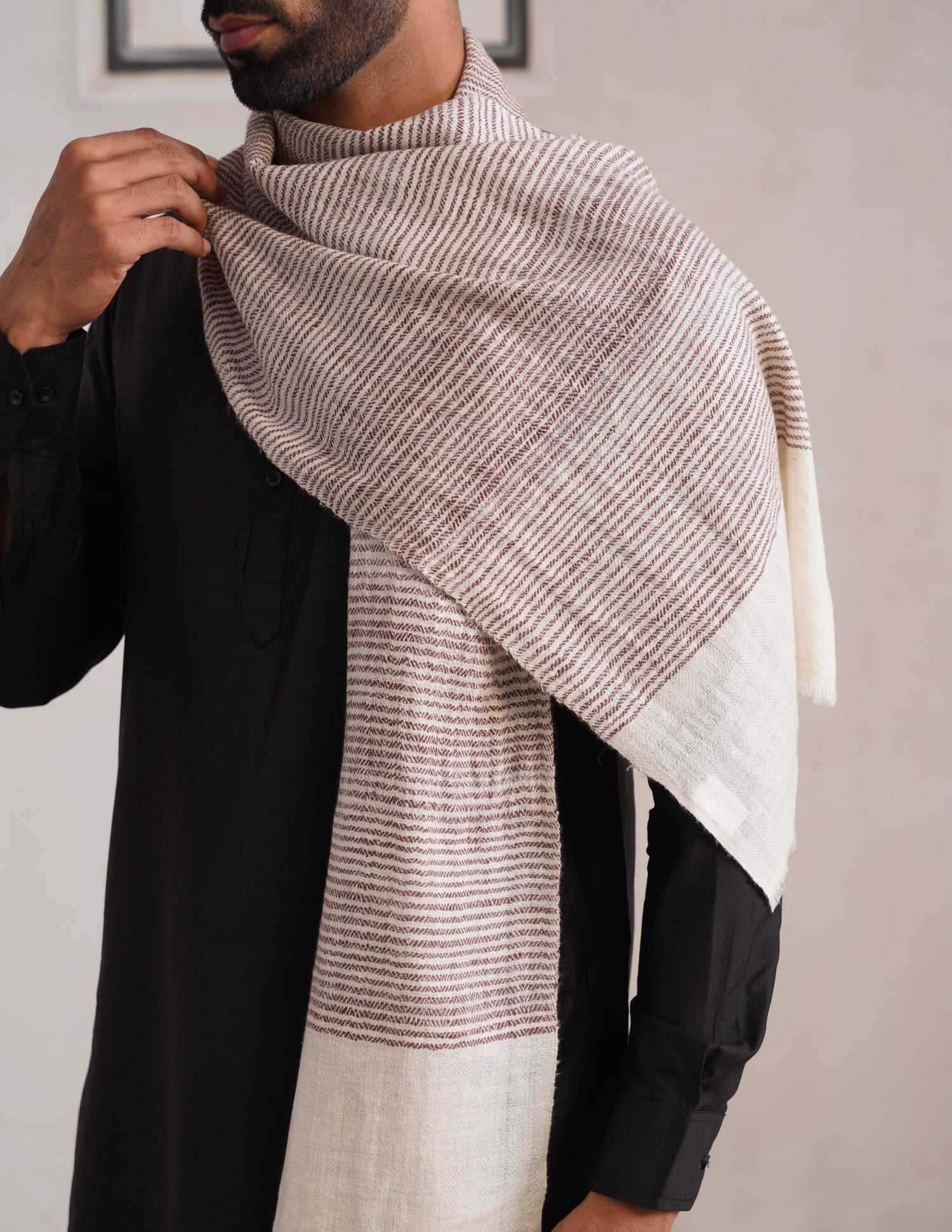 GI Striped Pashmina Muffler – Brown &amp; Off White