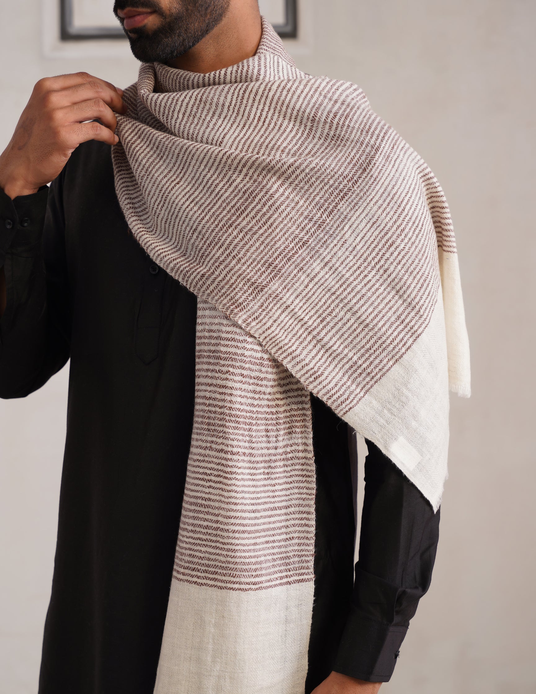 GI Striped Pashmina Muffler – Brown &amp; Off White