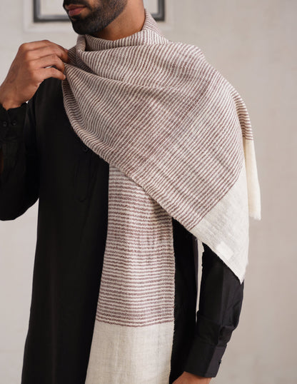 GI Striped Pashmina Muffler – Brown &amp; Off White