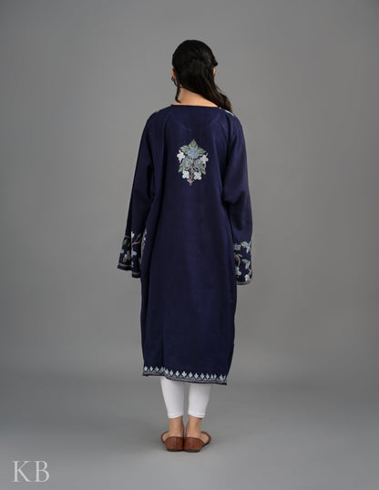 V-Neck Aari Embroidered Cashmilon Phiran - Kashmir Box