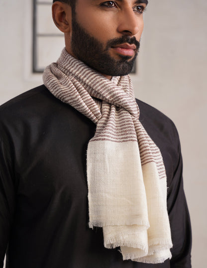 GI Striped Pashmina Muffler – Brown &amp; Off White
