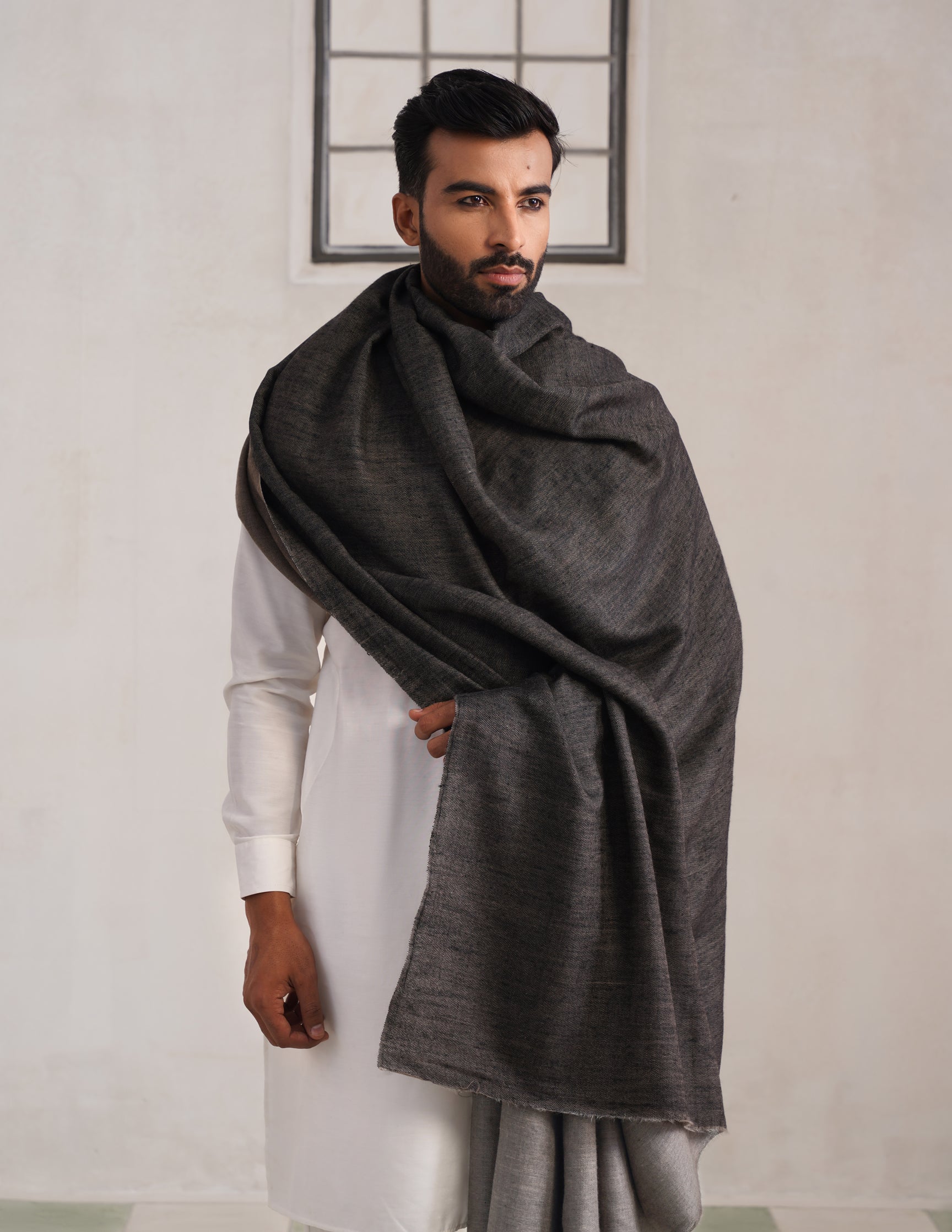 Reversible Pashmina Shawl – Grey &amp; Black